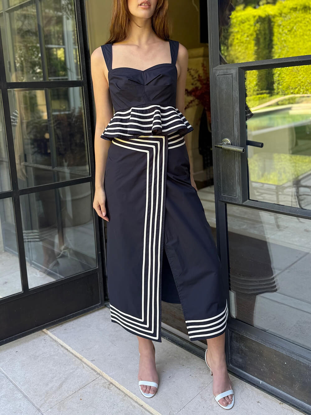 Exquisite Striped Patchwork Wrap Midi Pencil Skirt