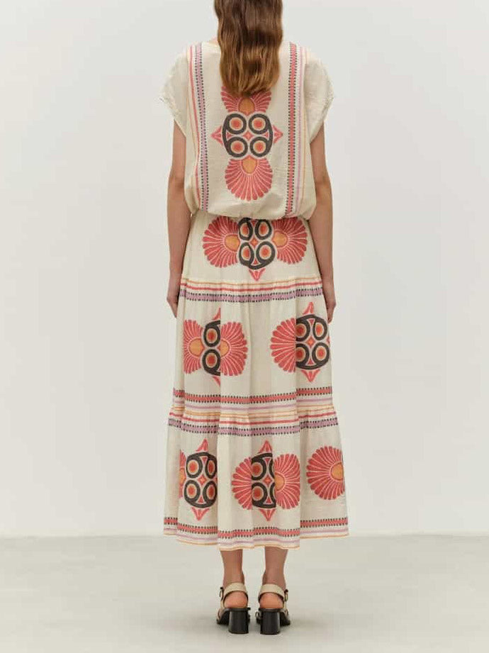 Retro Ethnic Floral Print Cake Skirt