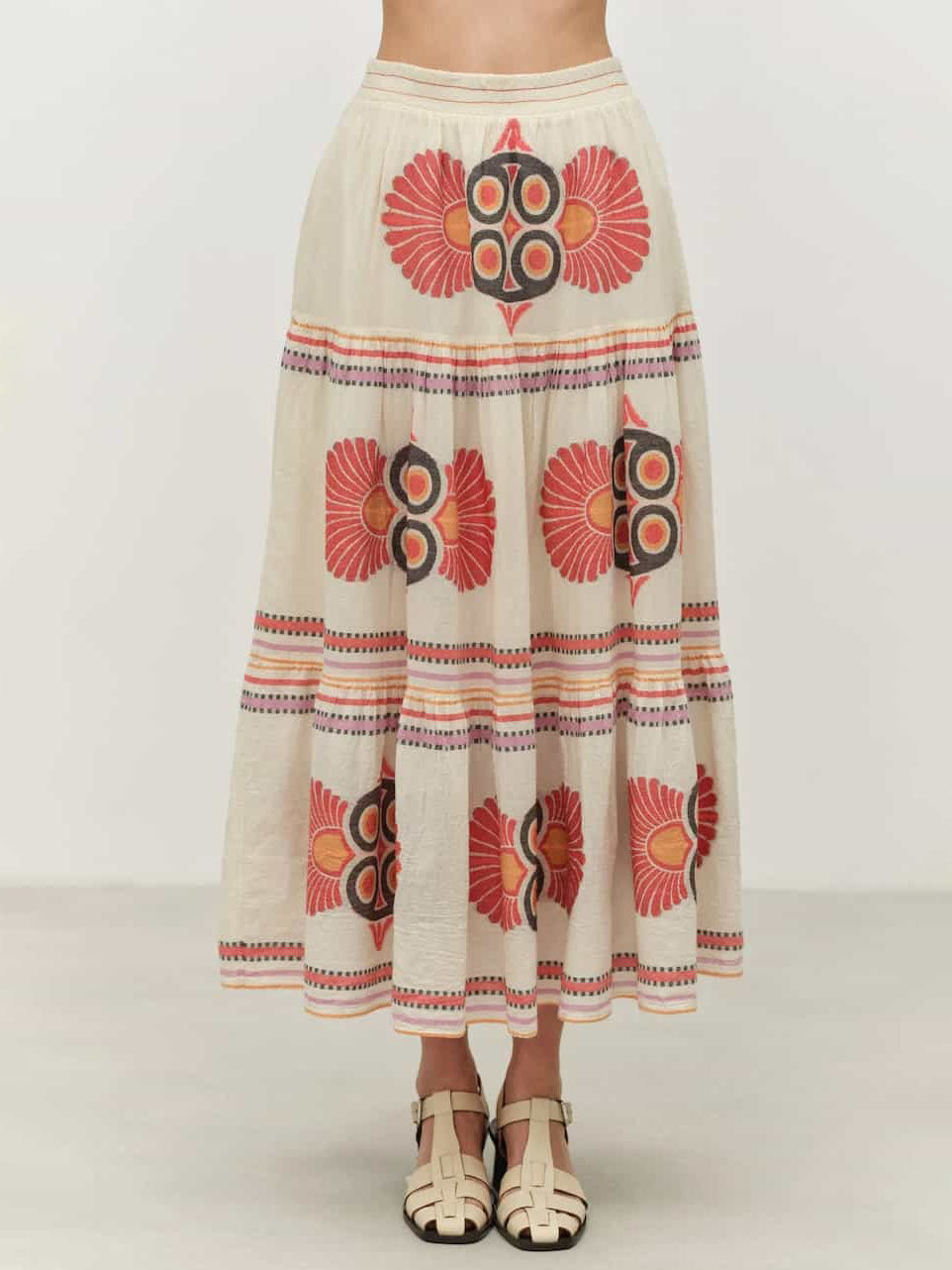 Retro Ethnic Floral Print Cake Skirt