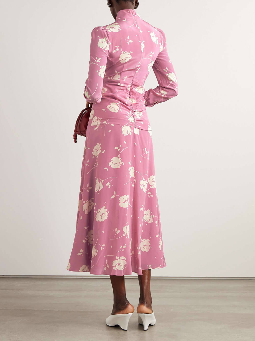 Robe mi-longue à imprimé floral froncé et nœud rétro