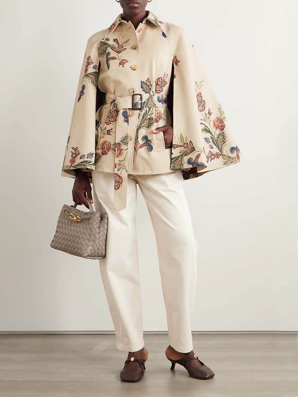 Retro-Twilljacke mit Cape-Effekt und Gürtelprint