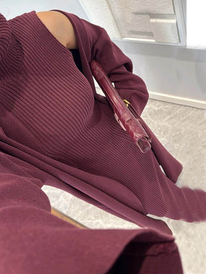 Elegant High-Neck Ribbed Knit Sleeveless Maxi Dress