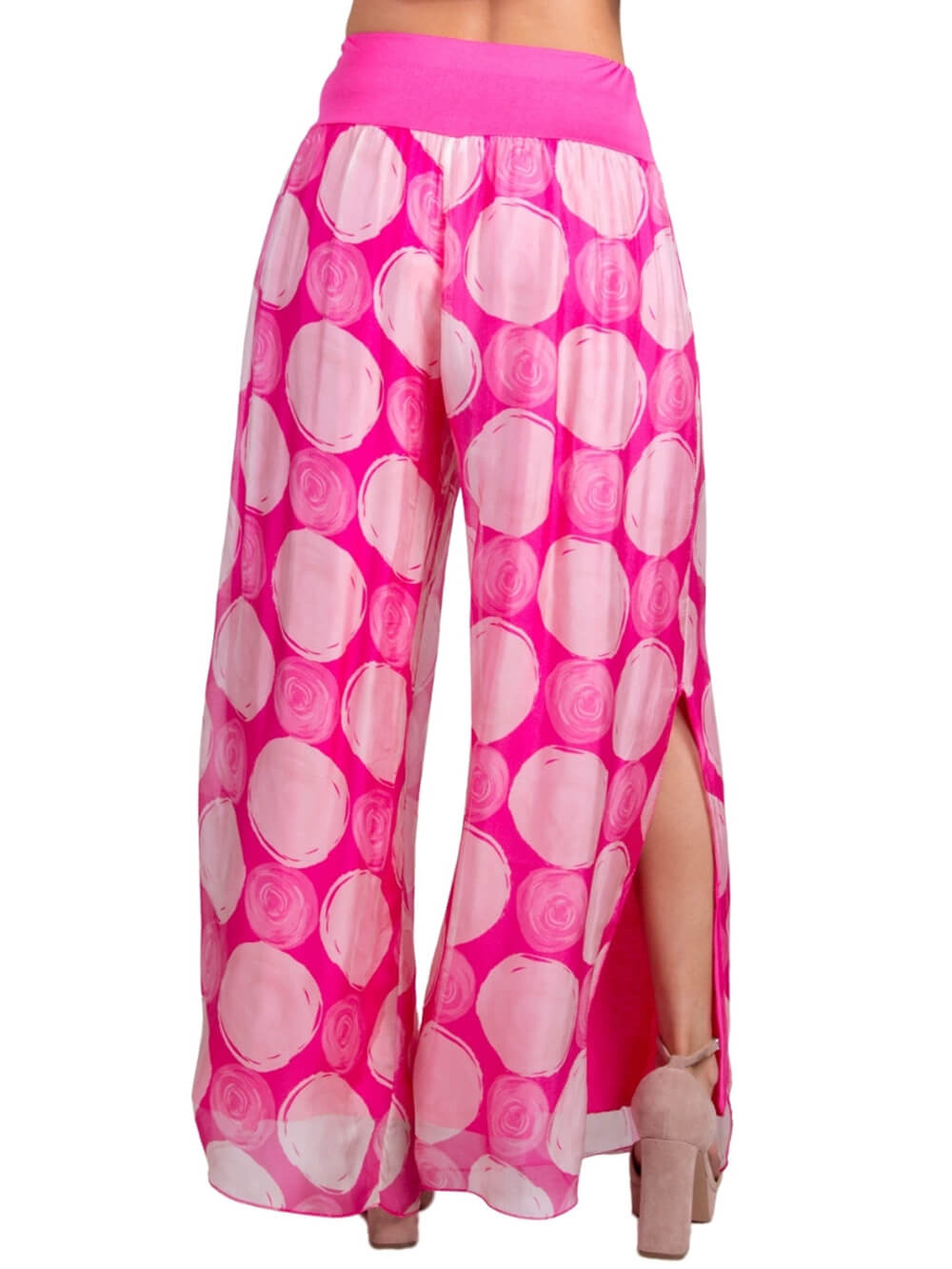 Pantalon à imprimé bohème à pois, taille élastique et ourlet, fentes latérales