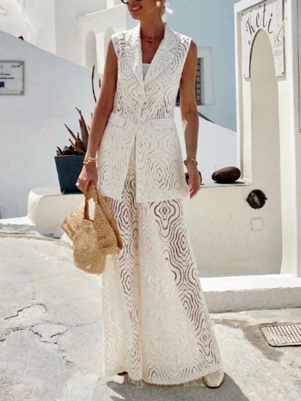 Pantalon évasé en dentelle crochetée Boho Grace