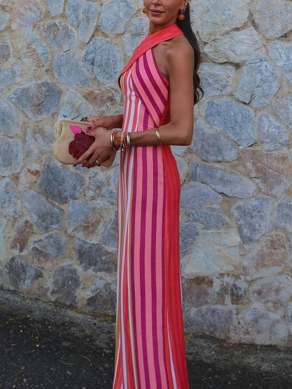 Summer Sunset Samba Maxikleid mit gekreuzten Trägern und Streifen
