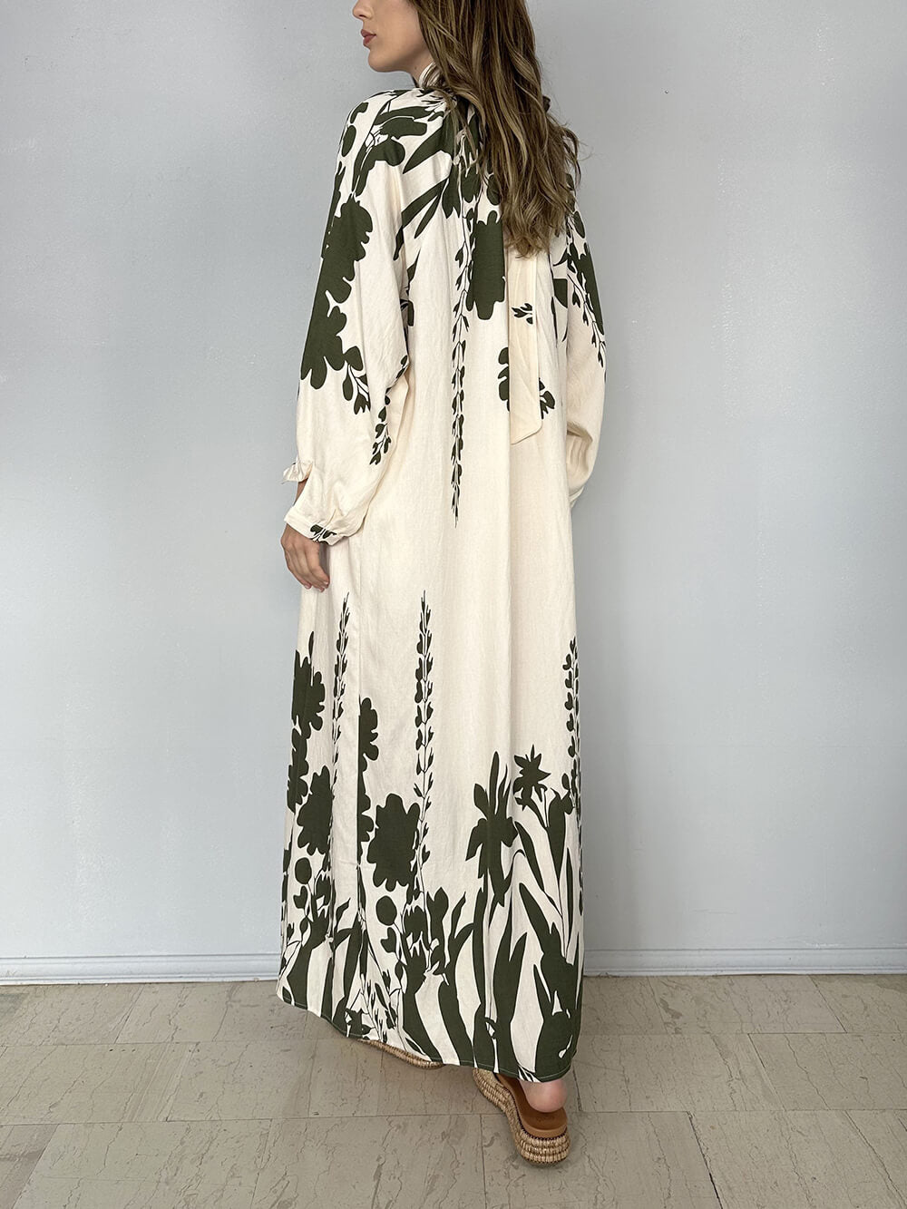 Robe longue fendue à imprimé bohème unique et ceinture