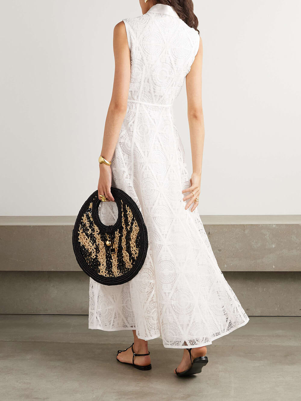 Exquisites Maxi-Hemdkleid aus Guipure-Spitze mit erhabenem Blumenmuster