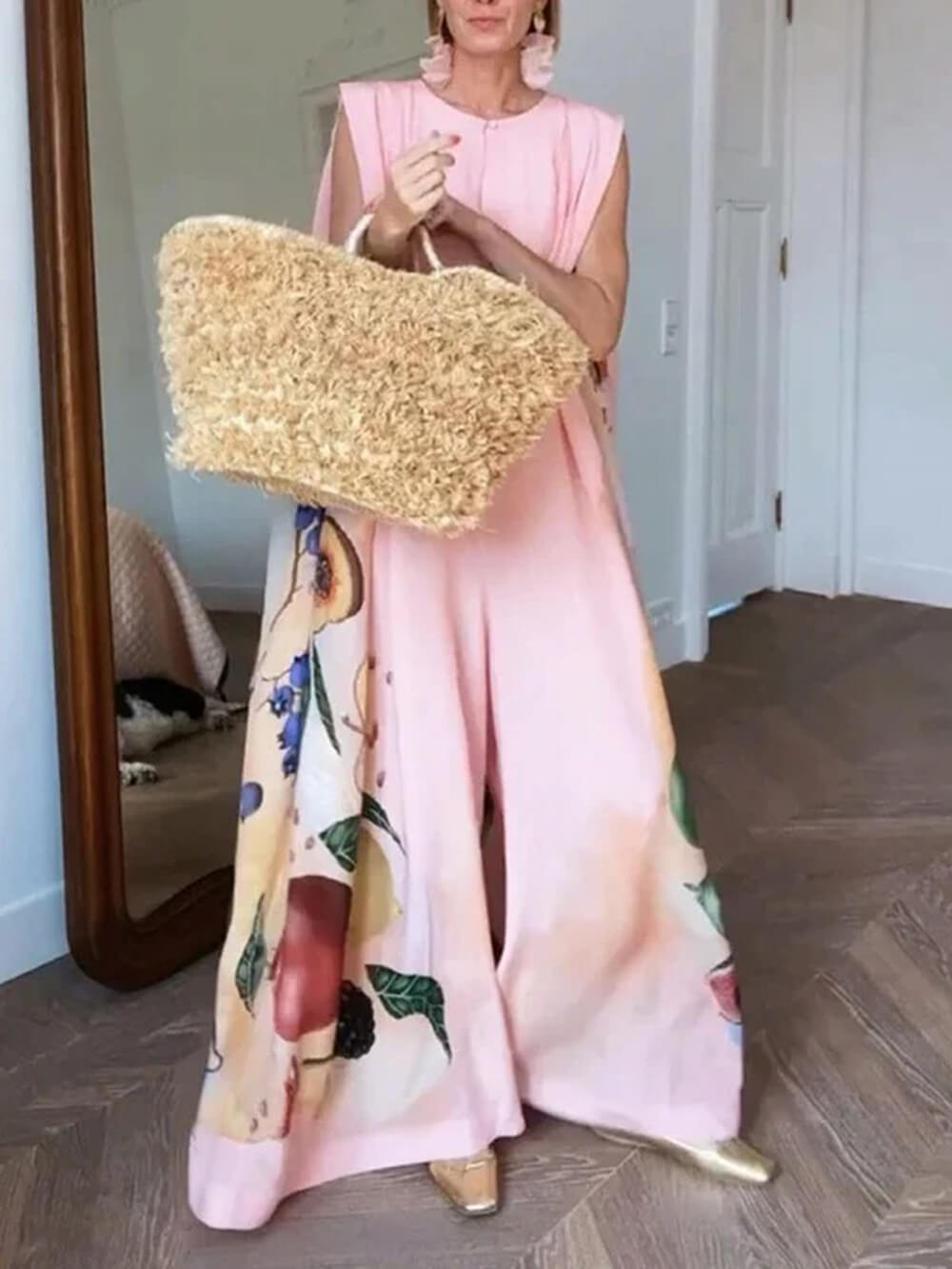 Combinaison ample sans manches à imprimé fruit tendance