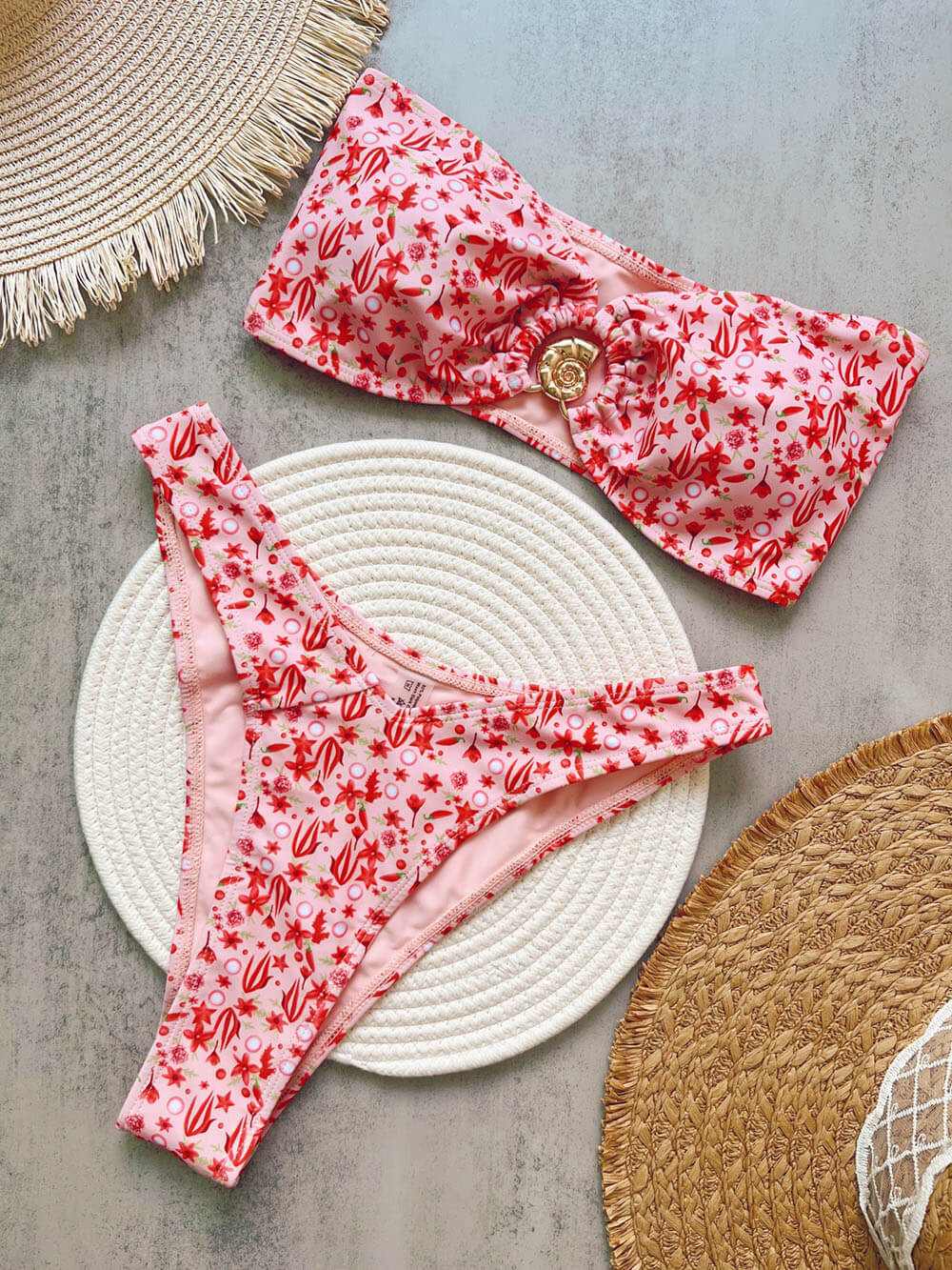 Bandeau-Bikini-Set mit modischem Print und niedriger Taille