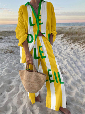 Ensemble chemise oversize à imprimé lettre moderne et pantalon à poches à taille élastique
