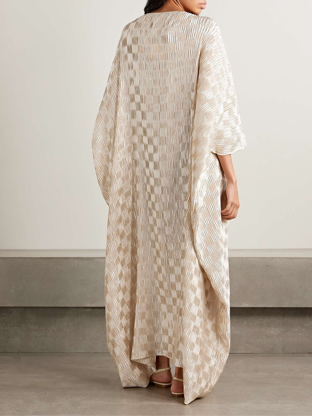Robe longue ample à manches tombantes et plissée, coupe cocon décontractée et unique, à carreaux et imprimé