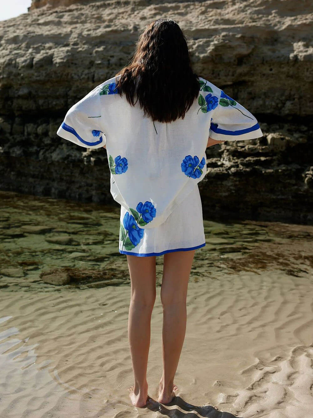 Ensemble mini-jupe moulante décontractée en lin à imprimé floral