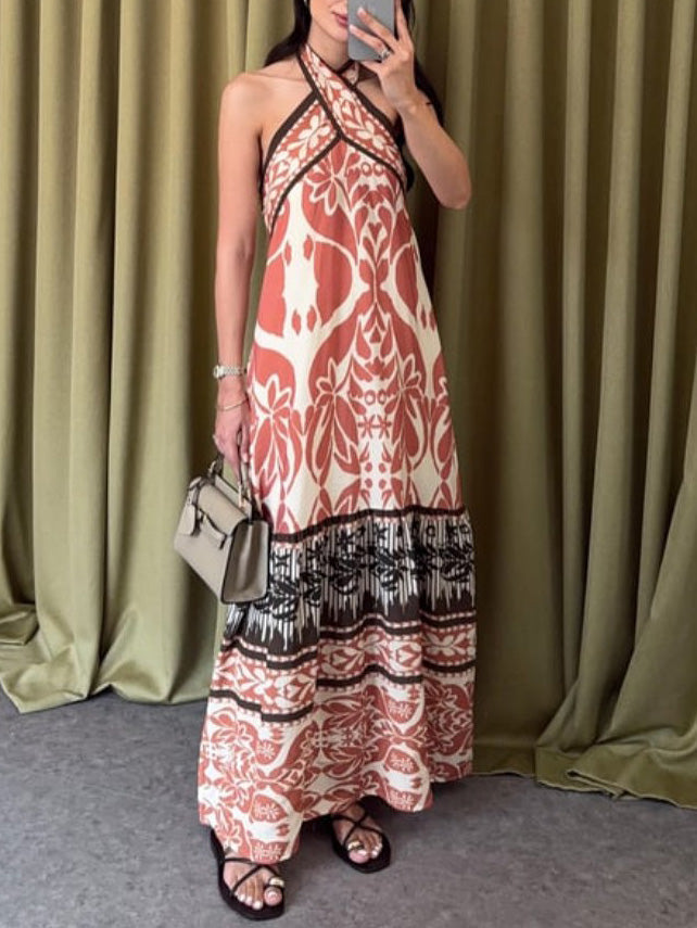 Maxikleid mit Vintage-Blumendruck und gekreuztem Ausschnitt