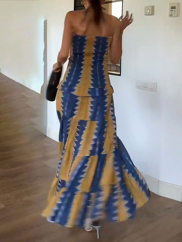 Robe longue décontractée à imprimé floral, taille basse et volants 