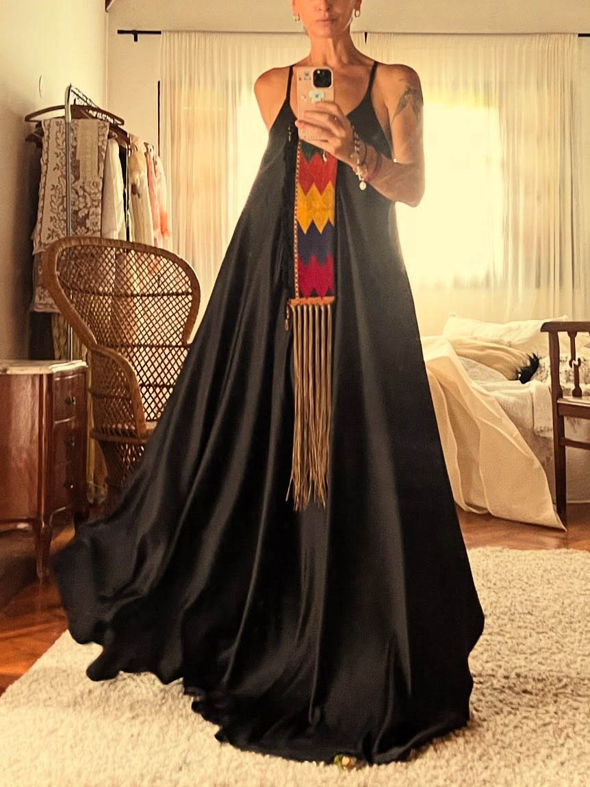 Casual Folk Style Printed Tassel Halter Neck Maxi Dress
