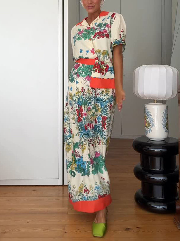 Exquisites Hemd mit botanischem Print und Kontrastbesatz