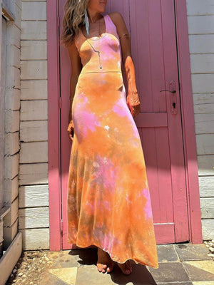 Robe longue extensible à lacets et imprimé tie-dye Unique Summer Adventures