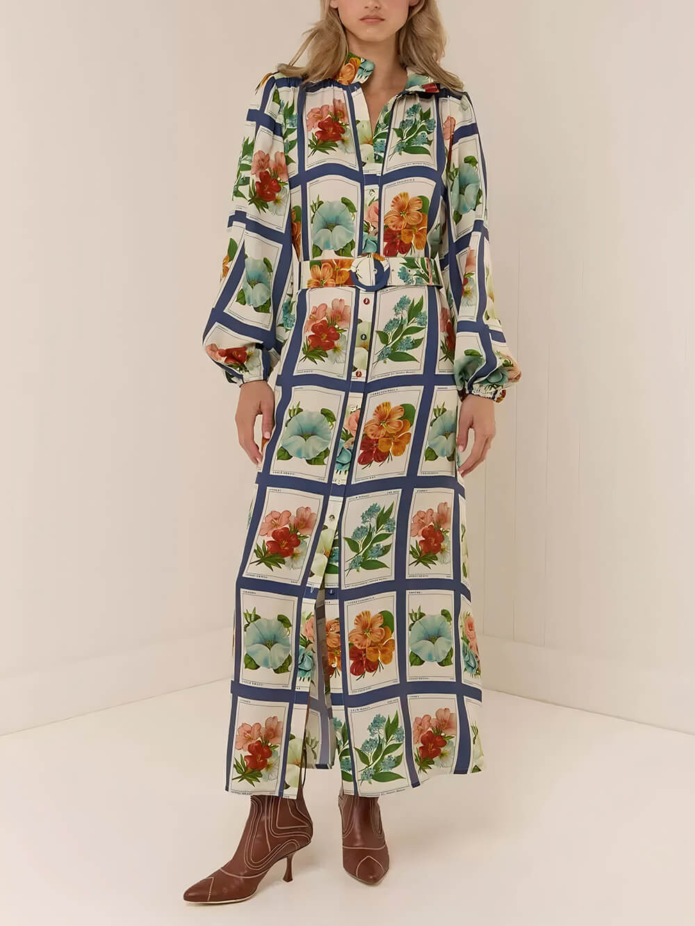 Robe longue décontractée chic en lin avec ceinture nouée