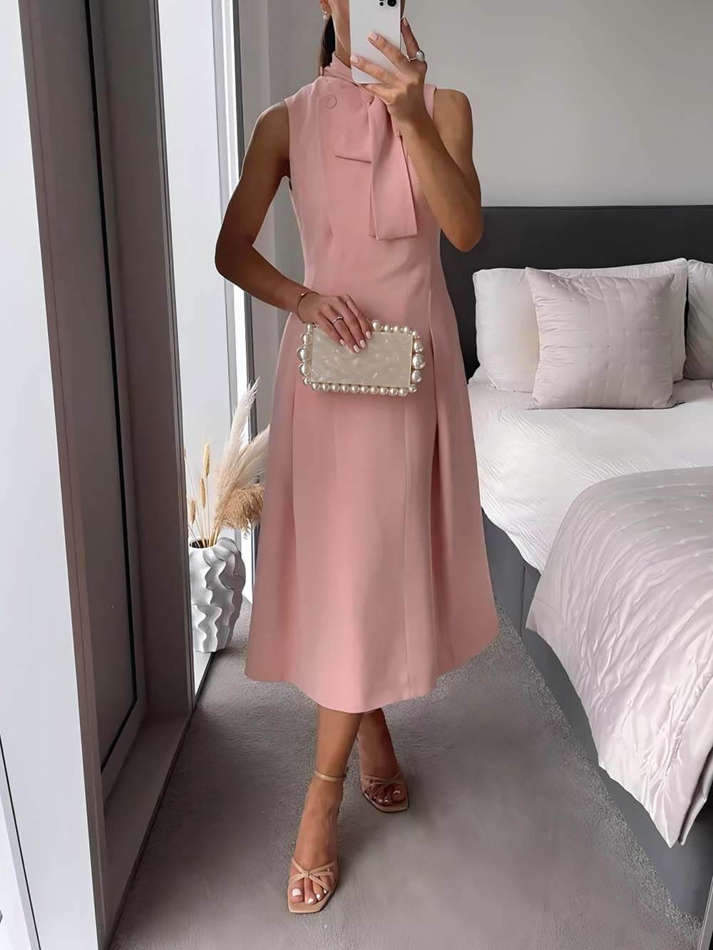 Robe midi élégante ajustée à nouer