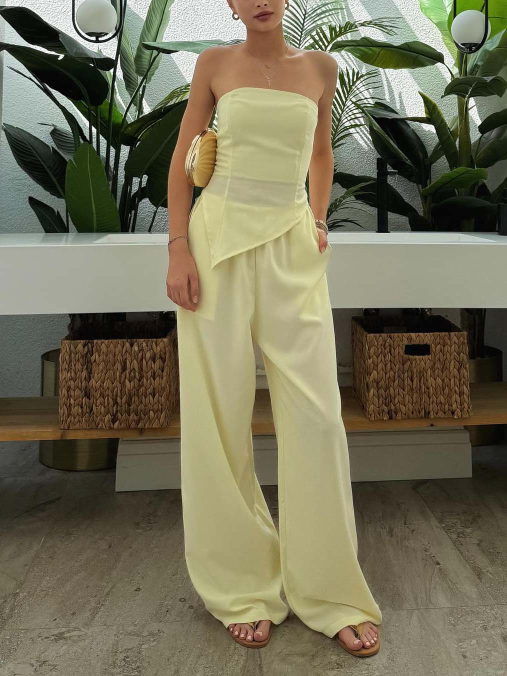 Elegant Irregular Chest-wrapped Vest And Pants Two-piece Set