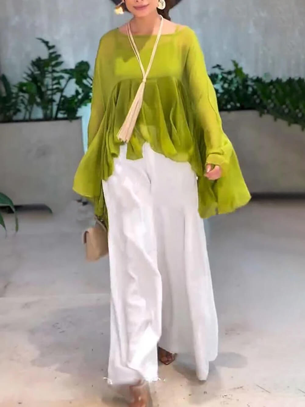 Pantalon ample décontracté à taille élastique et poches