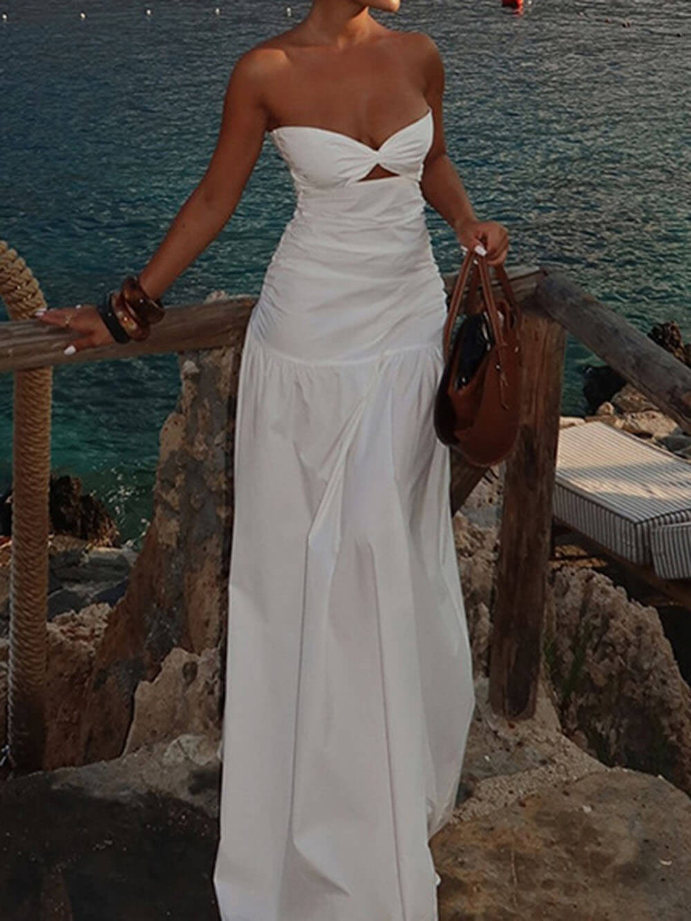 Robe longue tube ajourée style plage sexy
