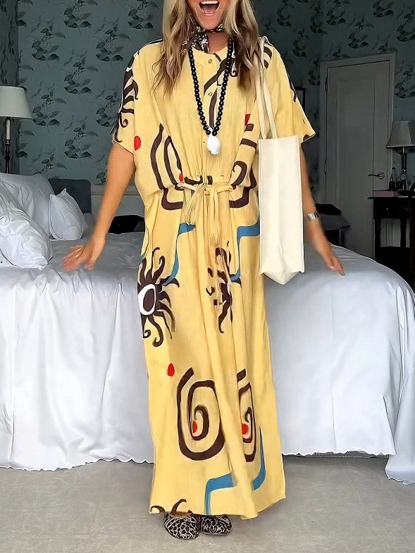 Robe longue à imprimé floral et ceinture nouée à la taille Unique Art