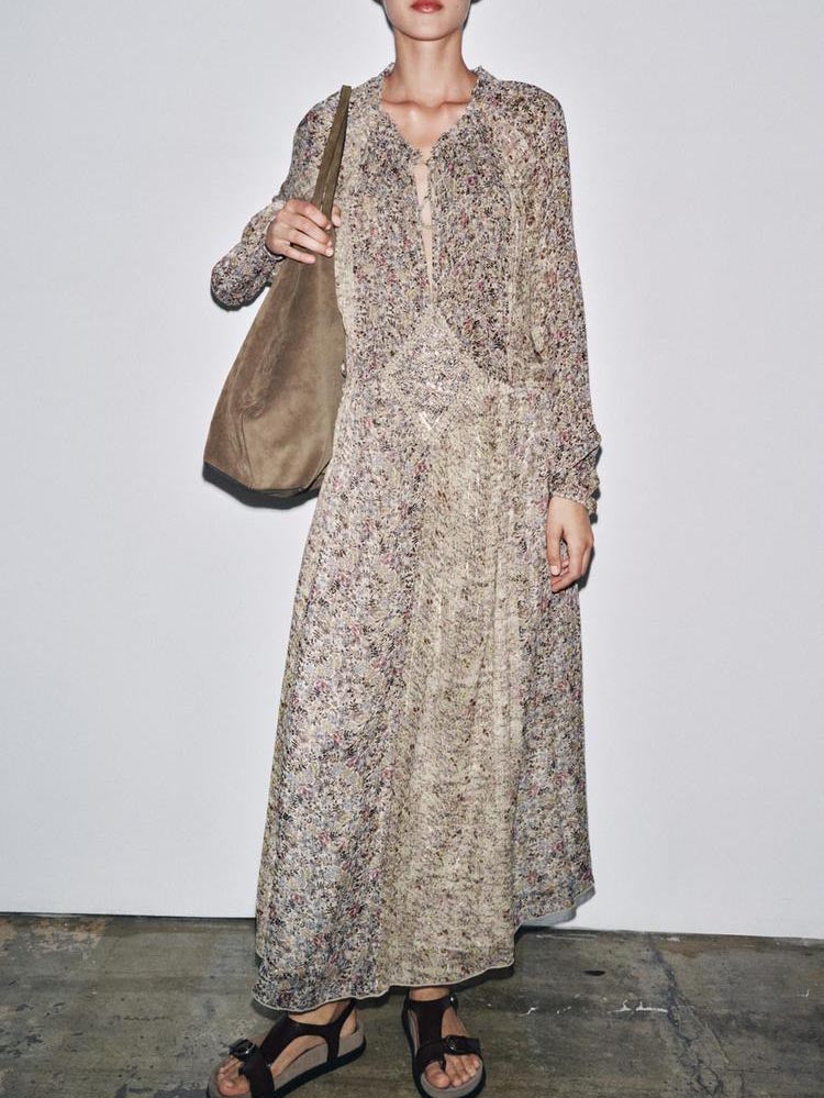 Exquisite Puff Sleeve Floral Print Maxi Dress