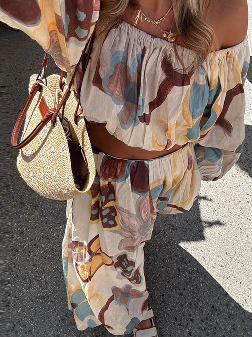 Fashionable Floral Print High-Waist A-Line Skirt