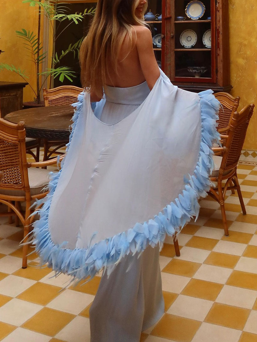 Elegant Off-the-shoulder Cape Chiffon Maxi Dress