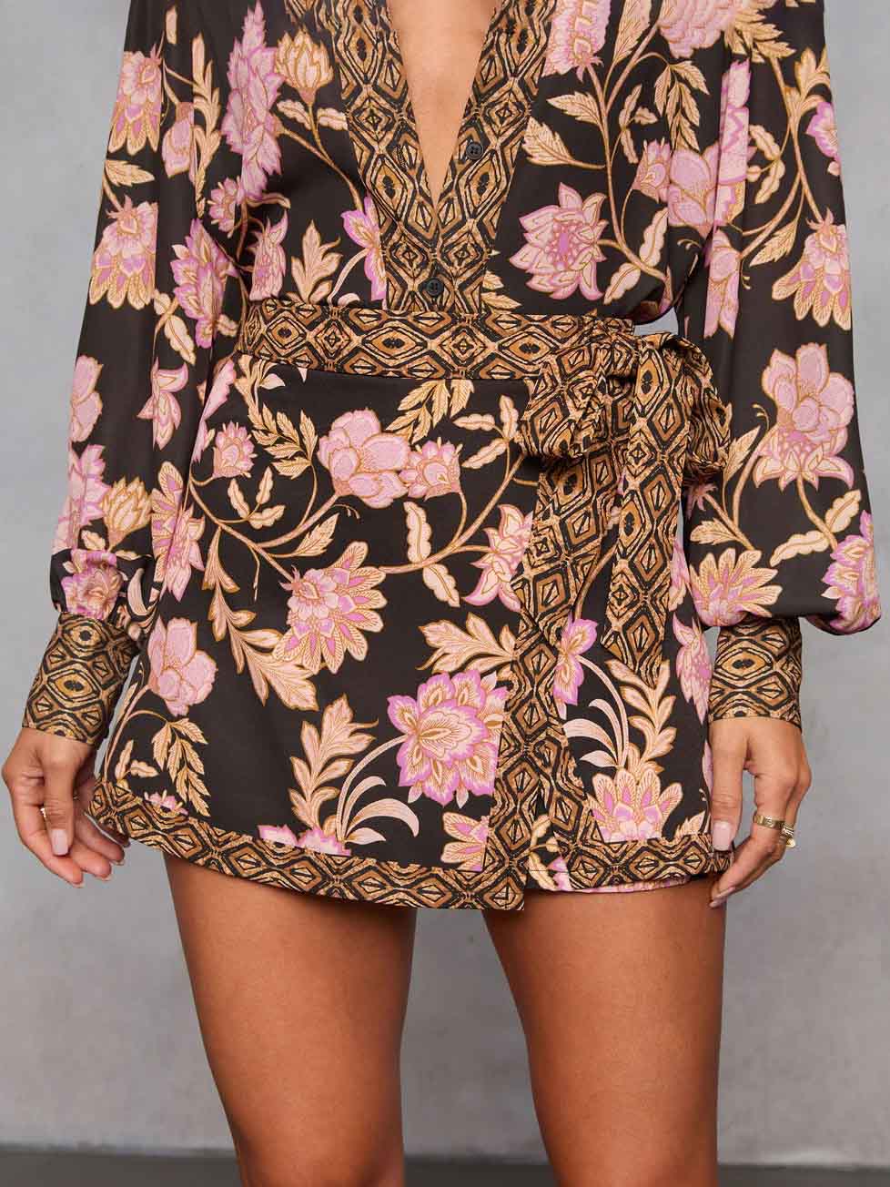 Jupe portefeuille décontractée à imprimé floral bohème