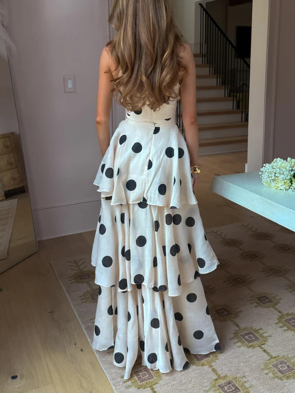 Jupe longue taille haute à ourlet superposé et imprimé à pois, cadeau exquis pour vous