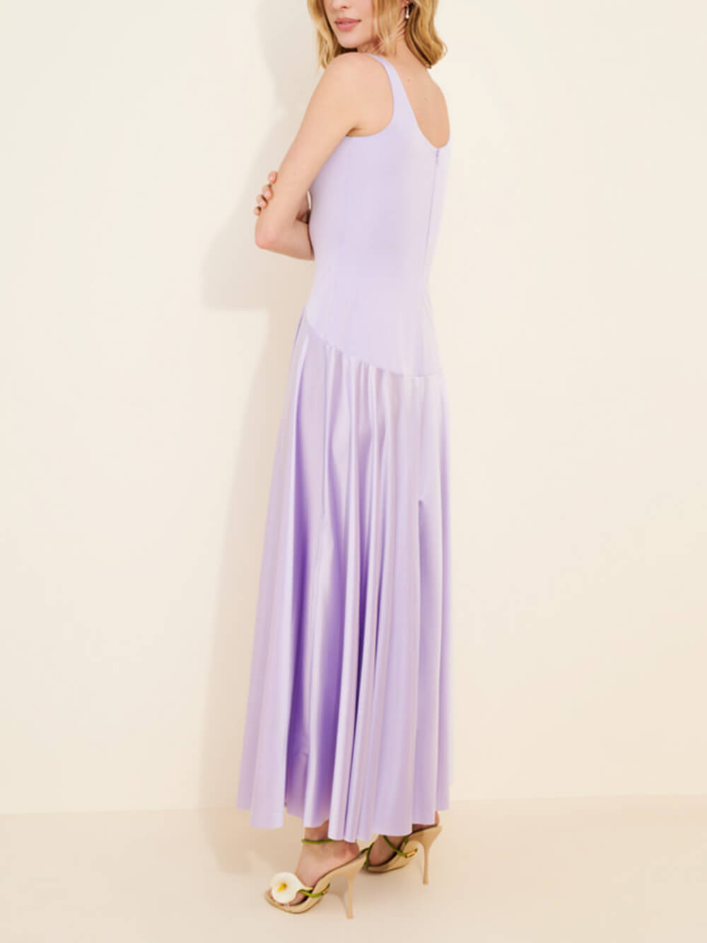 Elegant Curved Waist Spliced Satin Party Maxi Dress