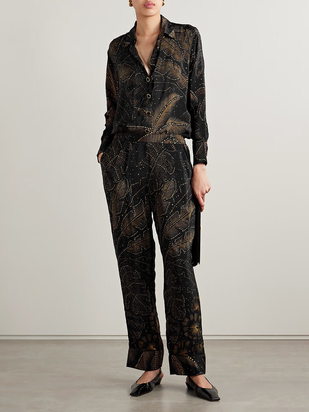 Chemise boutonnée décontractée à imprimé feuilles de palmier unique