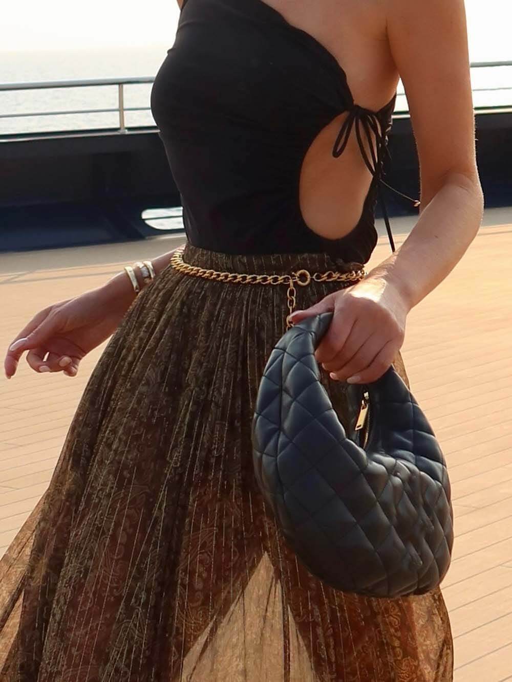 Elegant Chiffon Print Ruffle A-Line Maxi Skirt