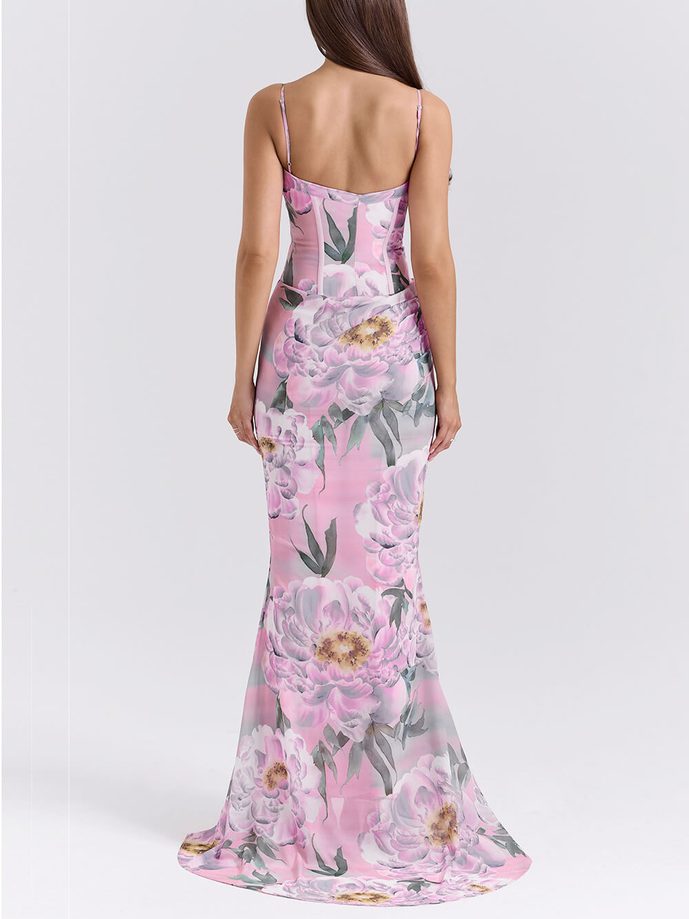 Robe longue corset à imprimé floral rose rétro