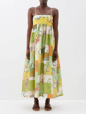 Robe midi plissée à imprimé animal unique avec lien au dos