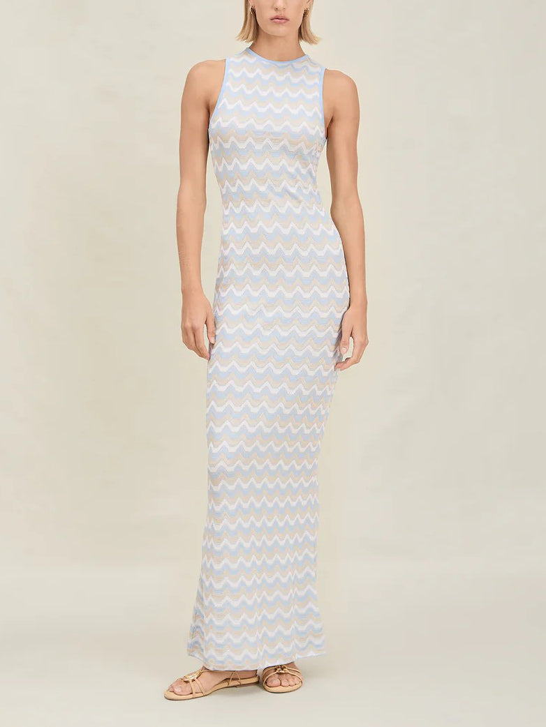 Robe longue en maille asymétrique à dos ouvert exquise