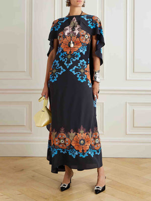 Robe longue à imprimé cape unique