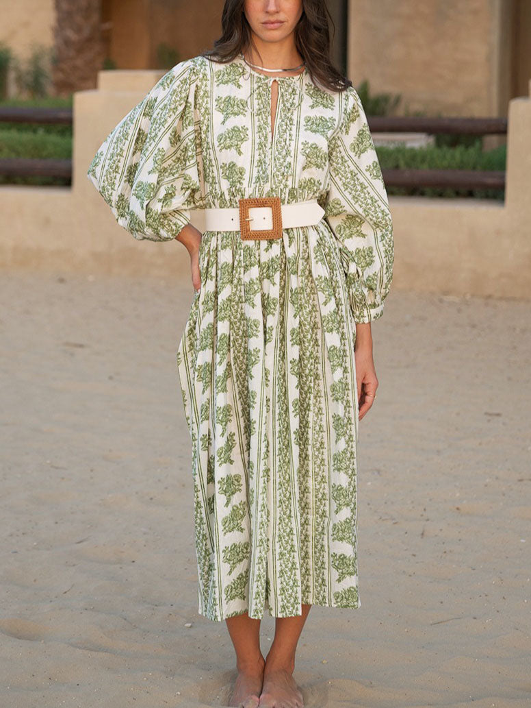Bohemian Floral Print Pleated Midi Dress