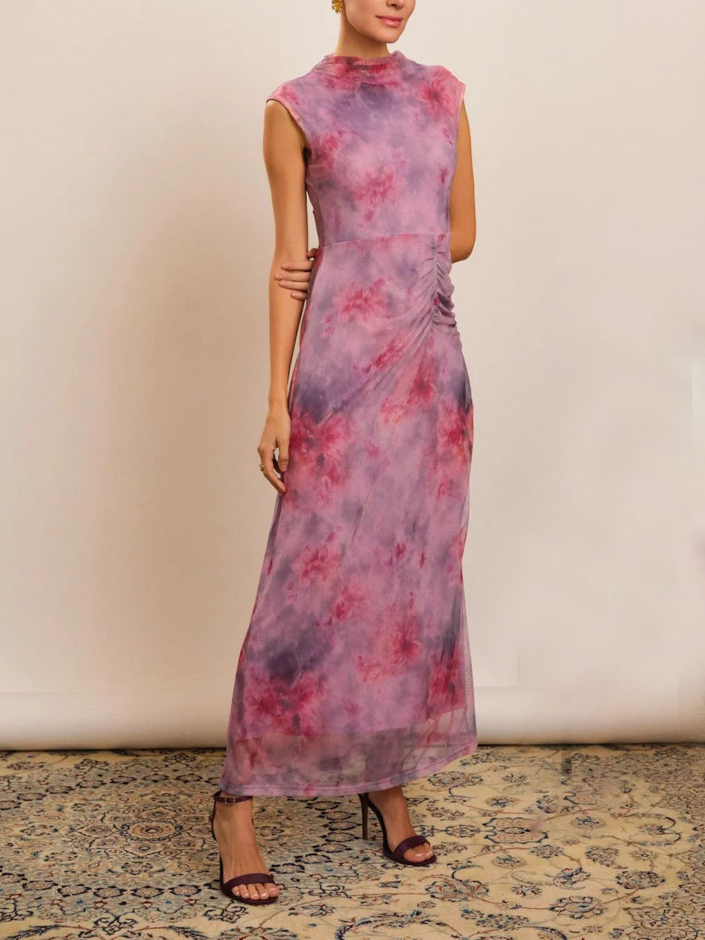 Robe longue slim à imprimé floral dégradé rétro
