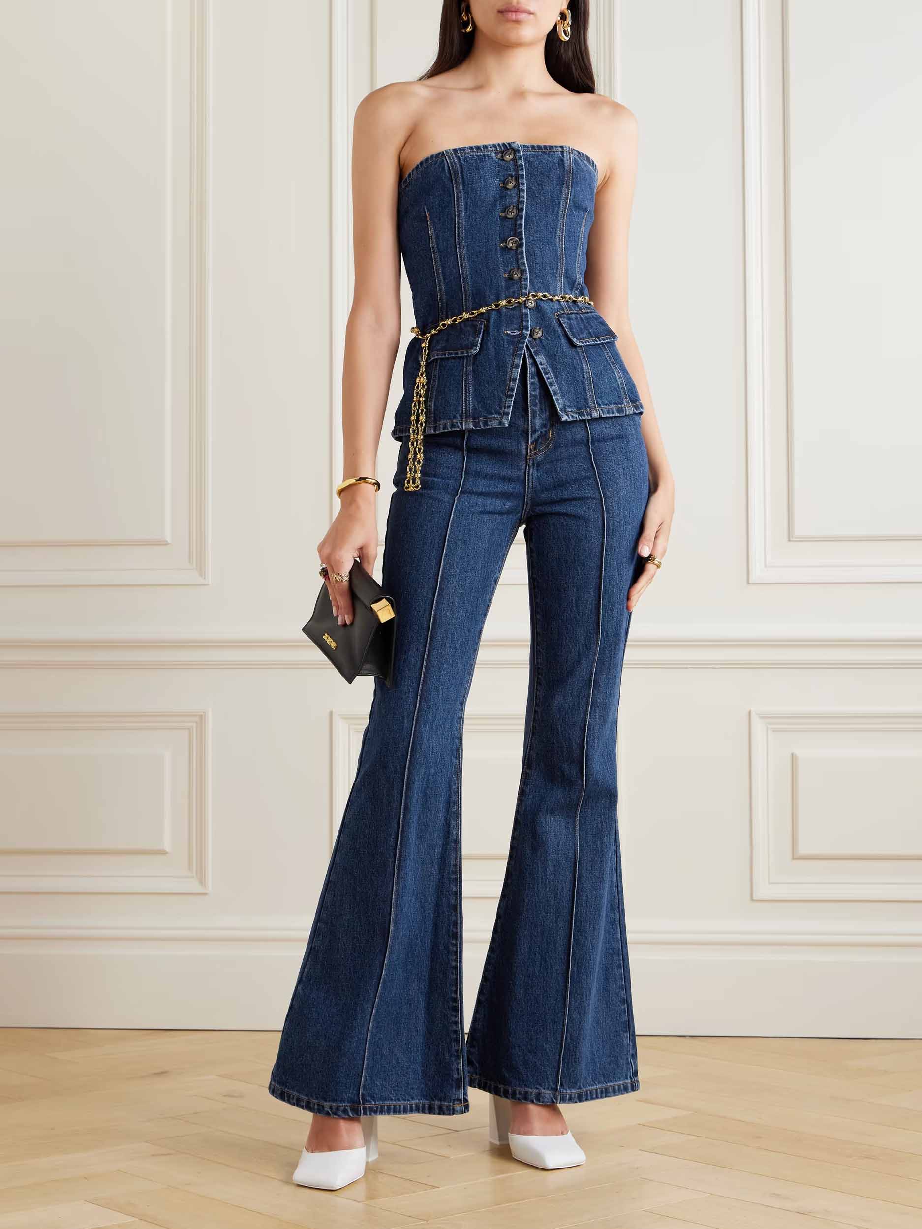 Haut corset en jean boutonné sans bretelles chic