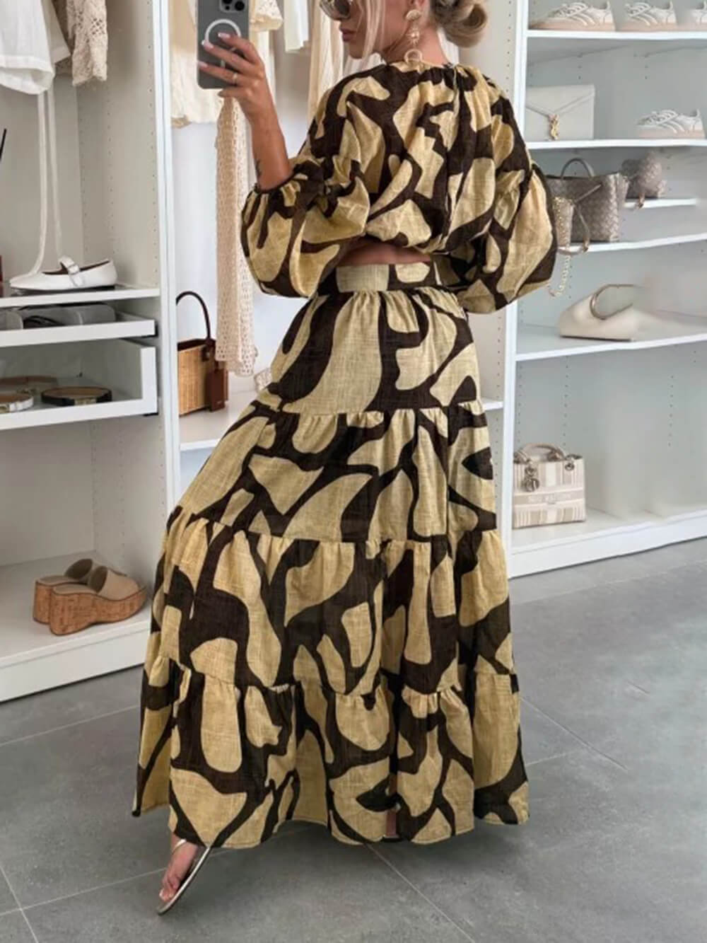 Effortless Artistry – Bedruckter Maxirock aus Leinen mit hoher Taille