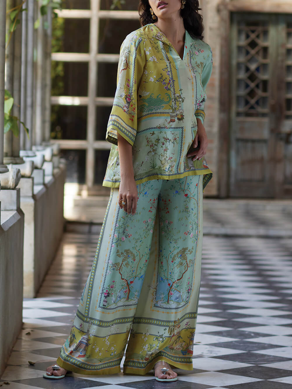 Casual Unique Digital Print Loose Elastic Waist Pocket Wide Leg Pants