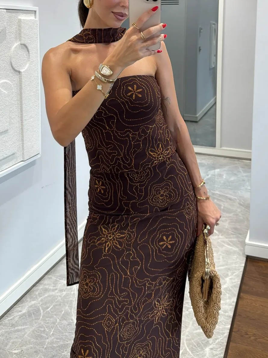 Ensemble deux pièces élégant avec jupe à imprimé floral en maille