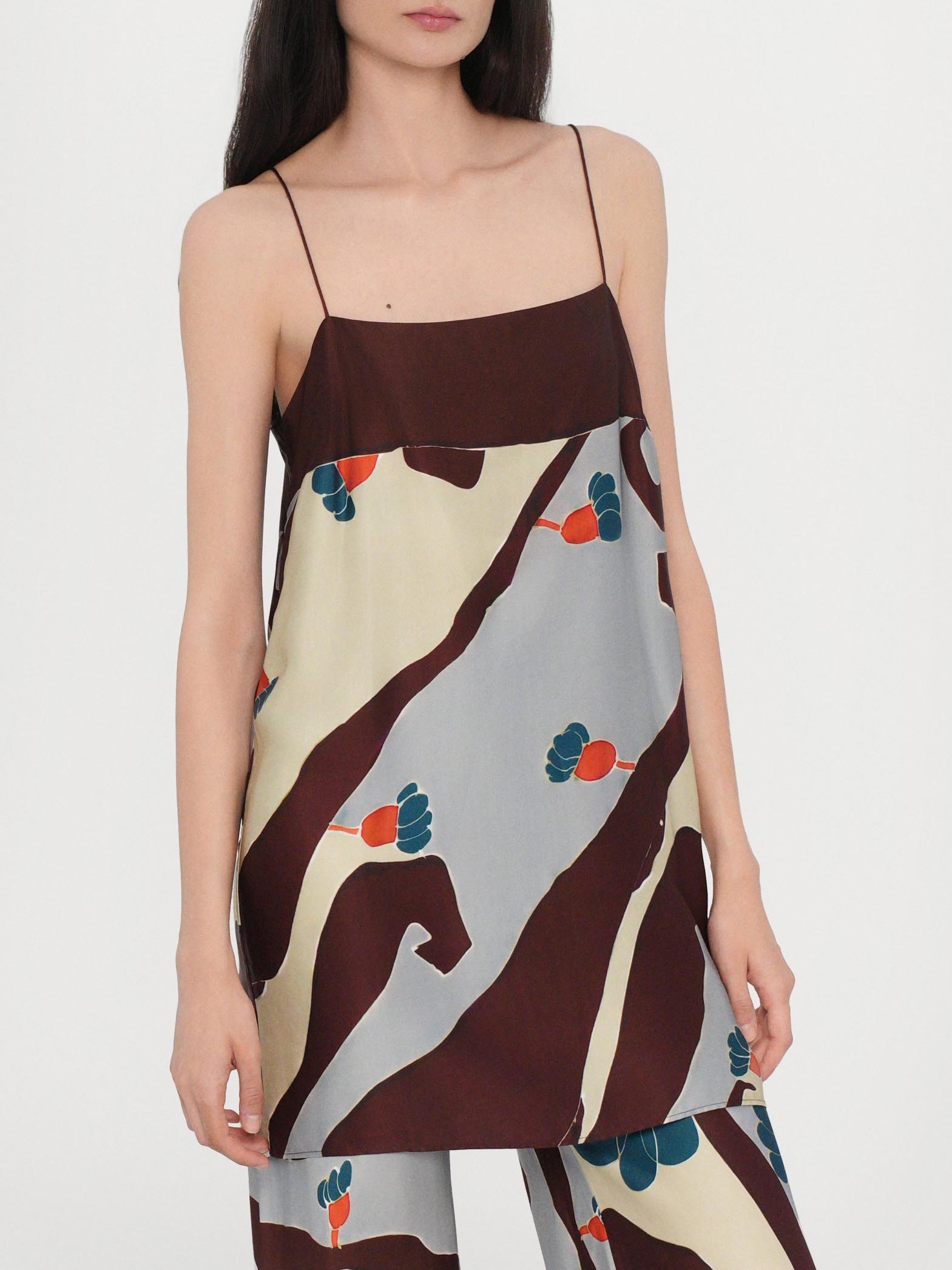 Unique Satin Abstract Floral Print Tank Top