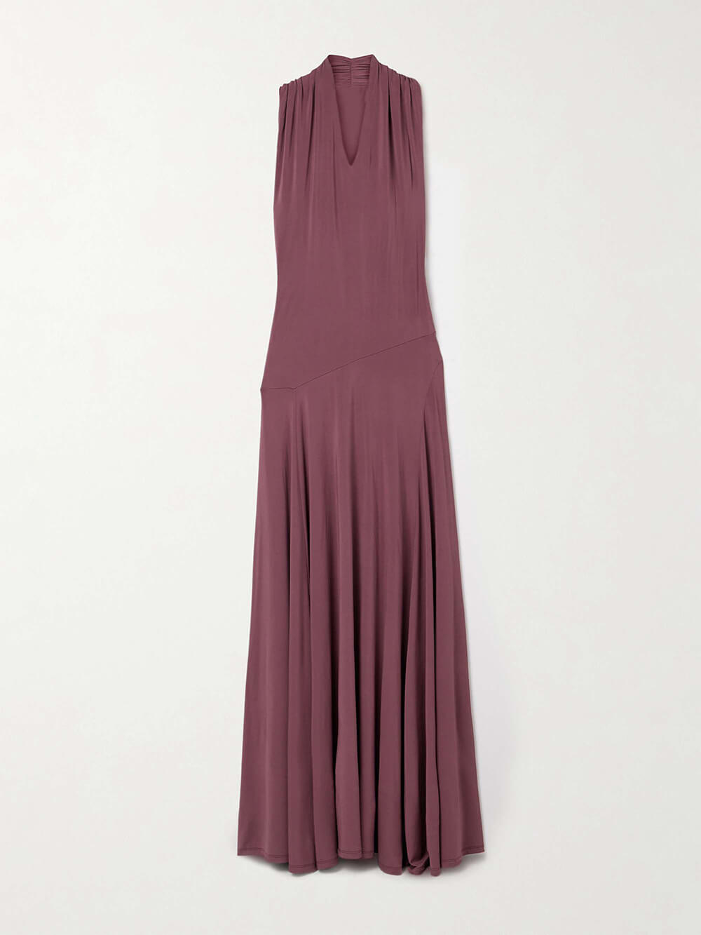 Elegant Gathered Stretch-Jersey Maxi Dress