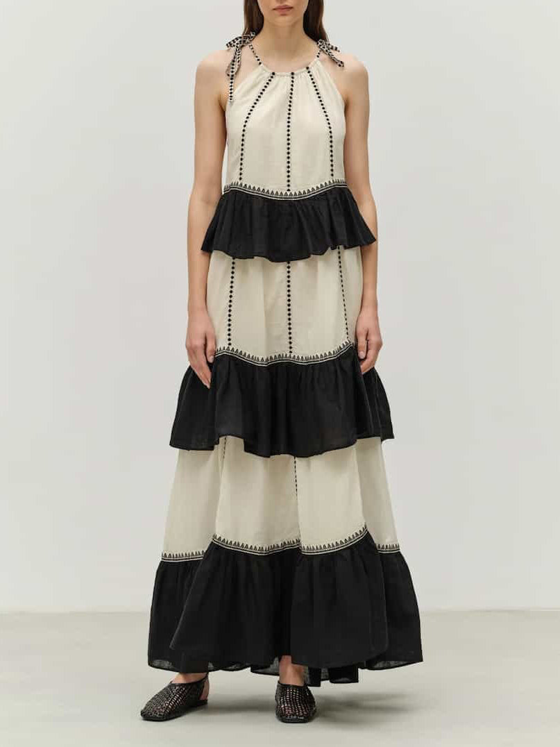 Casual Halter Neck Ruffle Maxi Dress