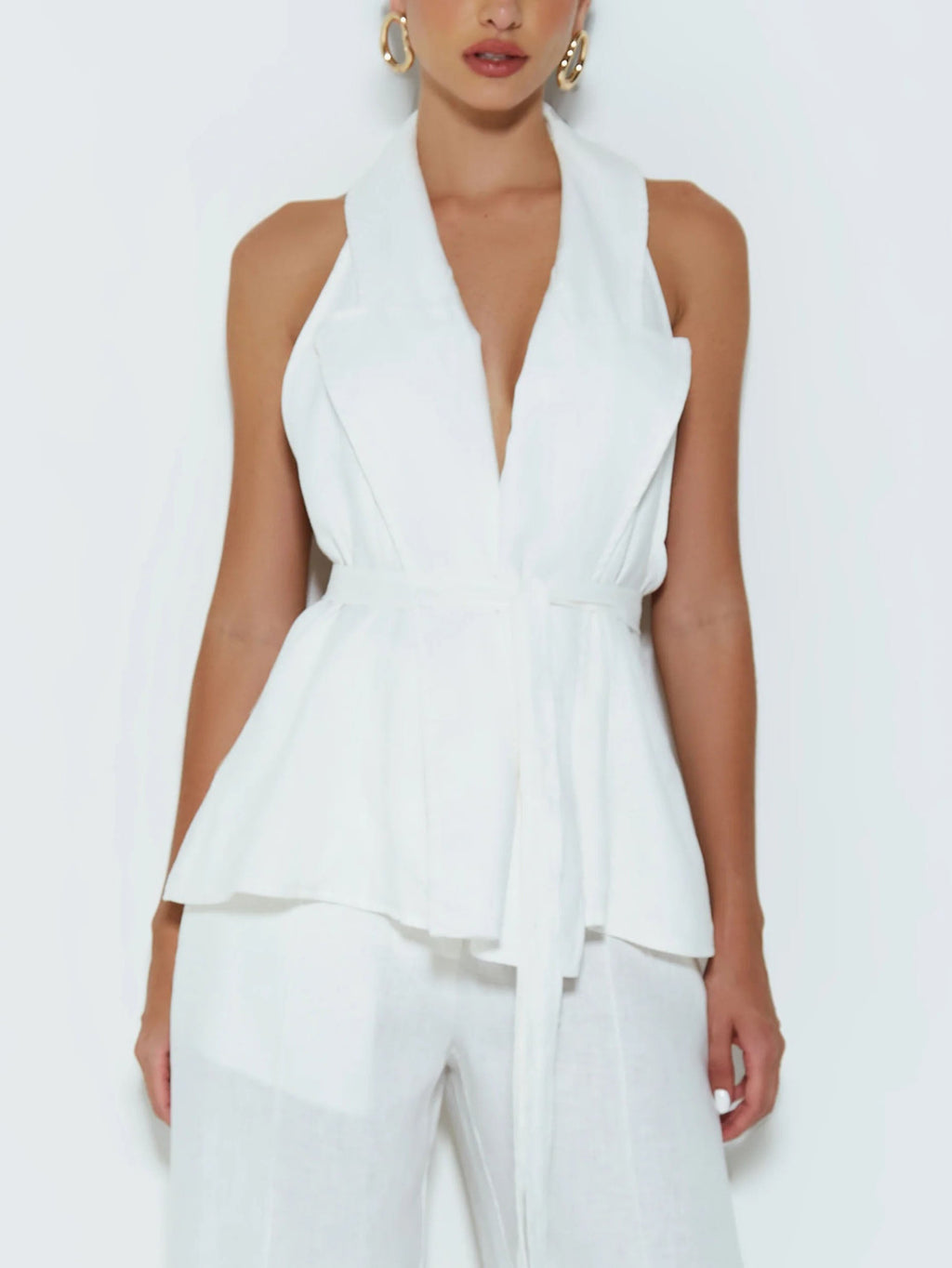 Haut ceinturé à col licou tendance