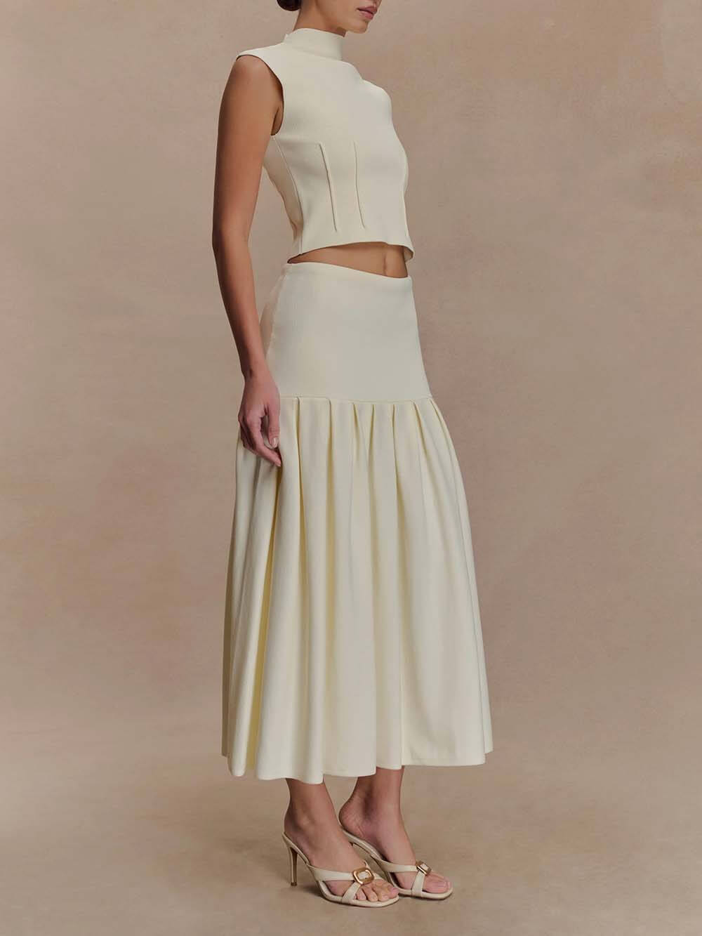 Jupe midi plissée en tricot bandage exquise